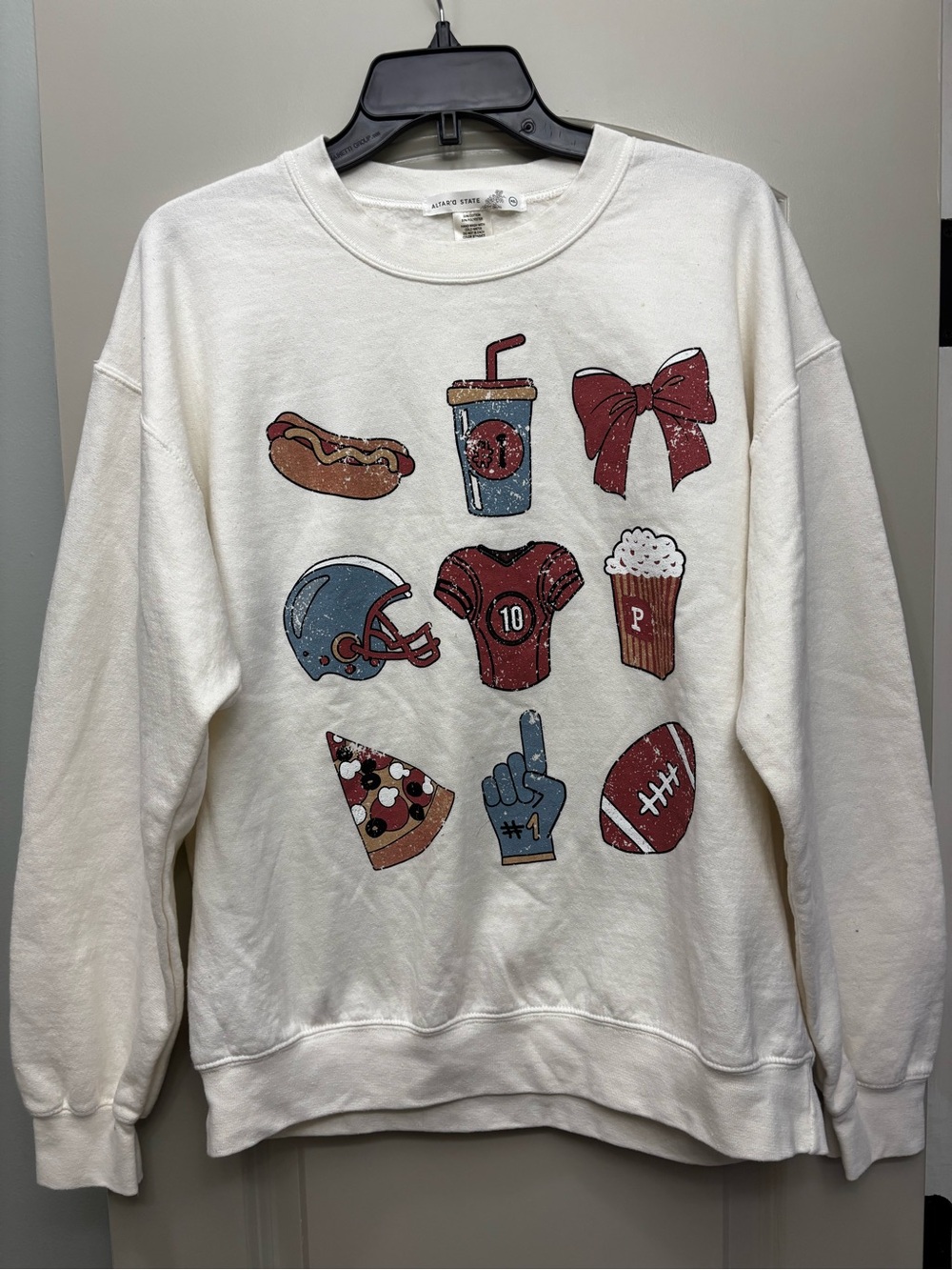 Altar'd State Game Day Graphic Grid Icon Crewneck Sweatshirt Cream M/L